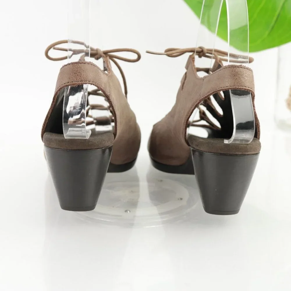 Munro Womens Jille Sandal Size 6 Brown Leather Block Heel Lace Up Gladiator Shoe
